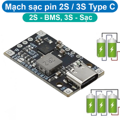 Mạch tăng áp sạc pin 2S (cân bằng) / 3S (sạc) bằng cổng Type C (5V)