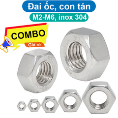 (10 con) Đai Ốc, Tán Dẹp, Tán Ecu M2-M6 inox 304