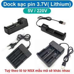 Dock sạc, bộ sạc pin 3.7V 18650, 14500, 16340 dùng cổng USB hoặc nguồn 220V