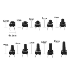 (10 cái) Nút nhấn 6x6mm 4 chân cắm DIP cao 4.3 - 15mm