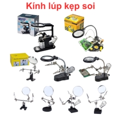 Kính lúp kẹp soi hàn mạch điện tử có đèn LED và gác mỏ hàn