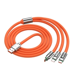 Cáp sạc 3 đầu sắt IP, Type C, Micro B 120W 1.2 mét nhiều màu có túi