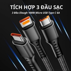 Cáp sạc 3 đầu IP, Type C, Micro B - 100W Đen loại tốt
