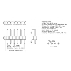 Hàng rào đực 2.0mm chân cắm / chân dán