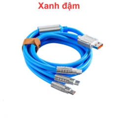 Cáp sạc 3 đầu sắt IP, Type C, Micro B 120W 1.2 mét nhiều màu có túi
