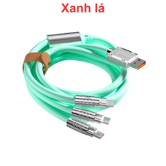 Cáp sạc 3 đầu sắt IP, Type C, Micro B 120W 1.2 mét nhiều màu có túi