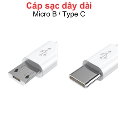 Cáp sạc USB loại dây dài đầu micro B hoặc type C