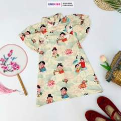 Váy bé gái kiểu dáng SƯỜN XÁM TAY LOE MH23D3