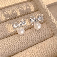 Bông Tai Màu Bạc Nơ Xinh - Chân Bạc s925