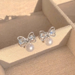 Bông Tai Màu Bạc Nơ Xinh - Chân Bạc s925