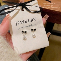 Bông Tai Nơ Màu Đen Ngọc Rơi Chân Bạc s925