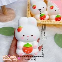 Squishy Chú Thỏ Trắng Dễ Thương Ôm Quả Dâu Slow Siêu Mềm HT