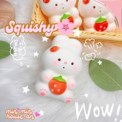 Squishy Chú Thỏ Trắng Dễ Thương Ôm Quả Dâu Slow Siêu Mềm HT