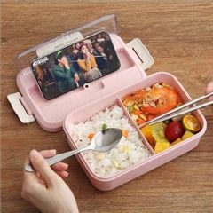 Hộp cơm văn phòng 3 ngăn kèm đũa thìa inox tiện dụng, hộp cơm giữ nhiệt