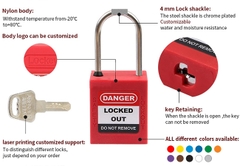 LOTO LOCKOUT PADLOCK Ổ khóa an toàn còng bằng thép 4mm PROLOCKEY KD-P38SSD4