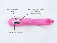 Máy Massage Lưỡi Liếm 2 Đầu Telescopic Liếm, Rung, Thụt, Tỏa Nhiệt Pin Sạc