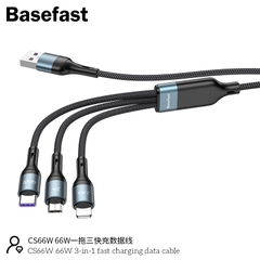 Basefast CS66W - Cáp sạc nhanh 3 Đầu 66W ( iP + Micro + Type-C )