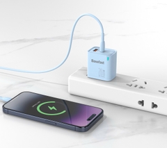 Bộ sạc nhanh 20W 2 Cổng C to Lightning kèm dây silicon chống quá tải nhiệt - Basefast Amazon Seri