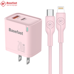 Bộ sạc nhanh 20W 2 Cổng C to Lightning kèm dây silicon chống quá tải nhiệt - Basefast Amazon Seri