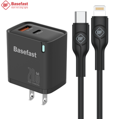 Bộ sạc nhanh 20W 2 Cổng C to Lightning kèm dây silicon chống quá tải nhiệt - Basefast Amazon Seri