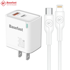 Bộ sạc nhanh 30W 2 Cổng C to Lightning Kèm dây silicon siêu bền - Basefast Amazon Seri