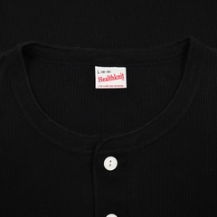 Healthknit Black Waffle Henley Shirt Size L