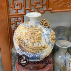 bình hút lộc thuận buồm xuôi gió men rạn đắp nổi