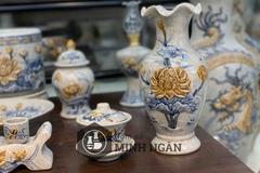 Bộ đồ thờ men rạn đắp nổi