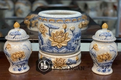Bộ đồ thờ men rạn đắp nổi