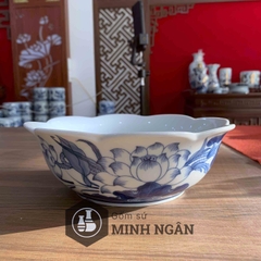 Bộ đồ ăn hoa mặt trời cúng gia tiên men lam
