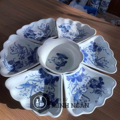 Bộ đồ ăn cúng gia tiên men lam