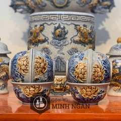 bát cúng sen men rạn đắp nổi