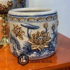 Bát hương Sen men rạn đắp nổi Bát Tràng