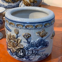 Bát hương Sen men rạn đắp nổi Bát Tràng