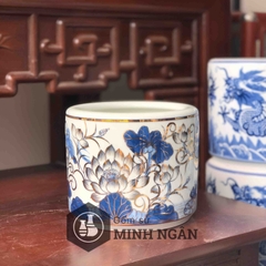 Bát hương sen men lam vẽ vàng kim
