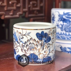 Bát hương sen men lam vẽ vàng kim