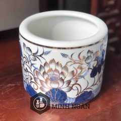 Bát hương sen men lam vẽ vàng kim