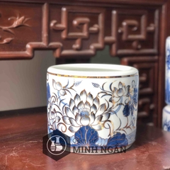 Bát hương sen men lam vẽ vàng kim