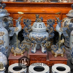 bộ tam sự men rạn đắp nổi Bát Tràng