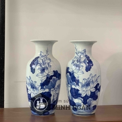 Lọ lộc bình vẽ Sen men lam