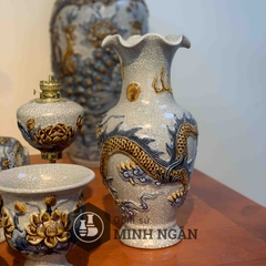 Lọ lượn Rồng men rạn đắp nổi Bát Tràng