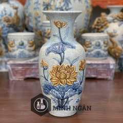 lộc bình sen men rạn đắp nổi