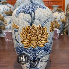lộc bình sen men rạn đắp nổi