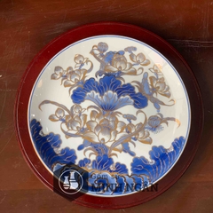 Mâm bồng sen men lam vẽ vàng kim