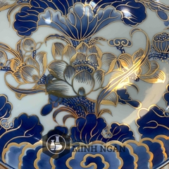 Mâm bồng sen men lam vẽ vàng kim