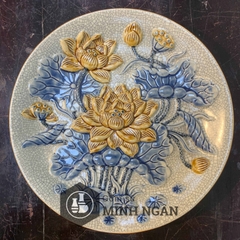 mâm bồng sen men rạn đắp nổi
