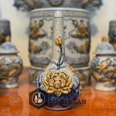 nậm rượu sen men rạn đắp nổi
