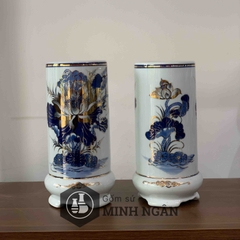 Ống hương sen men lam vẽ vàng kim