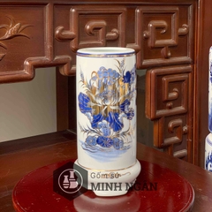 Ống hương sen men lam vẽ vàng kim