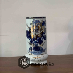 Ống hương sen men lam vẽ vàng kim